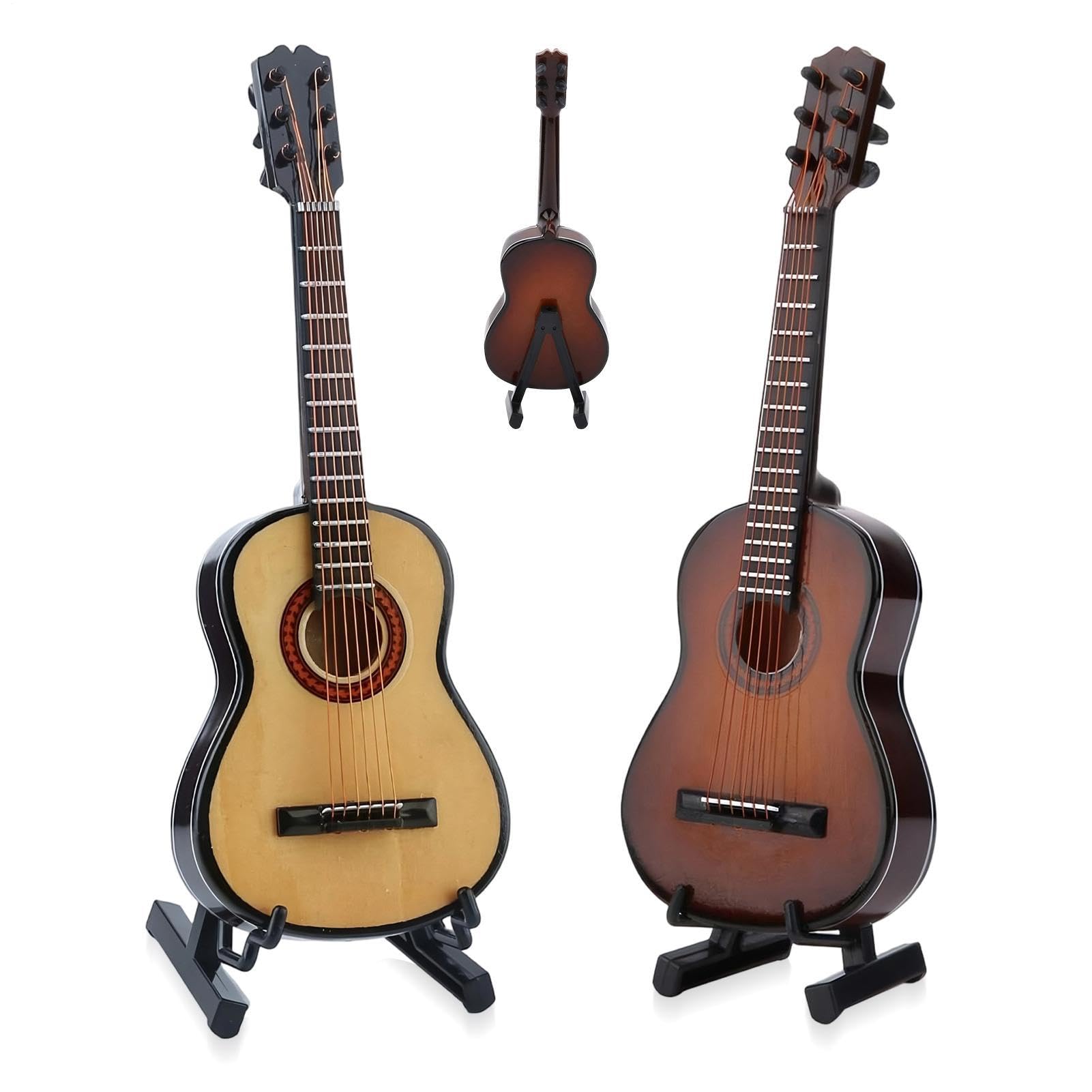 Mini guitarra acústica de madera con soporte para decorar tu escritorio con elegancia