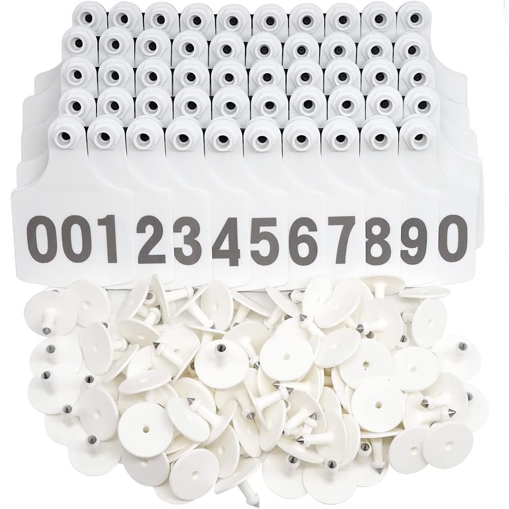 Kolczyki do identyfikacji zwierząt, identyfikatory bydła 001-100/-/901-1000 numerowane plastikowe zawieszki do uszu 2,95" x 2,36" karty identyfikacyjne bydła (białe, 101-200)