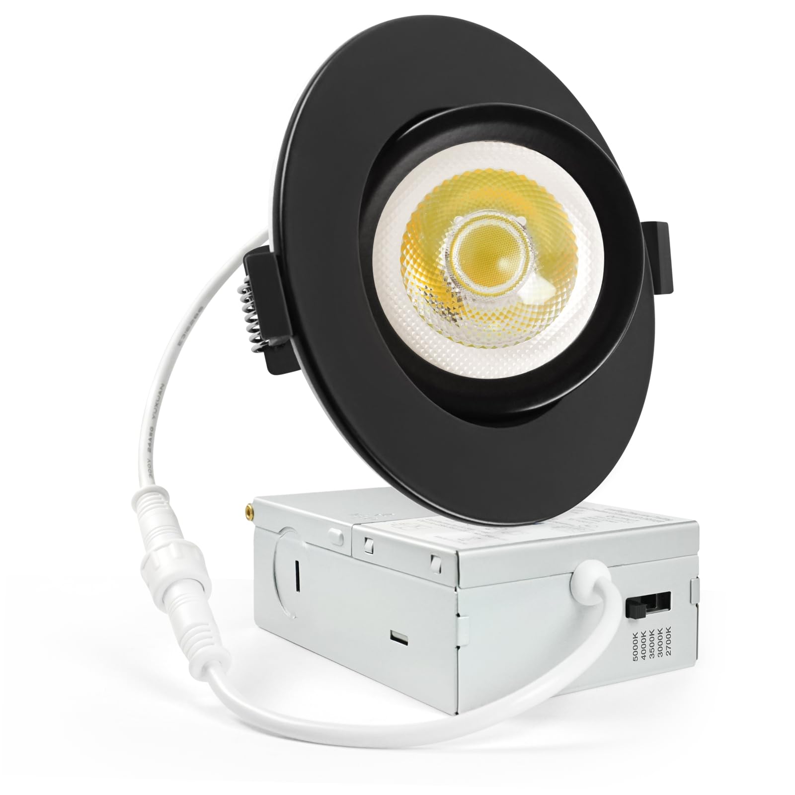 LULIT 6-Pack 3-Inch Gimbal LED Recessed Downlights – 5 CCT Selectable (2700K–5000K), Dimmable 5–100%, 800 Lumens, 10W, 120V, Wet-Rated