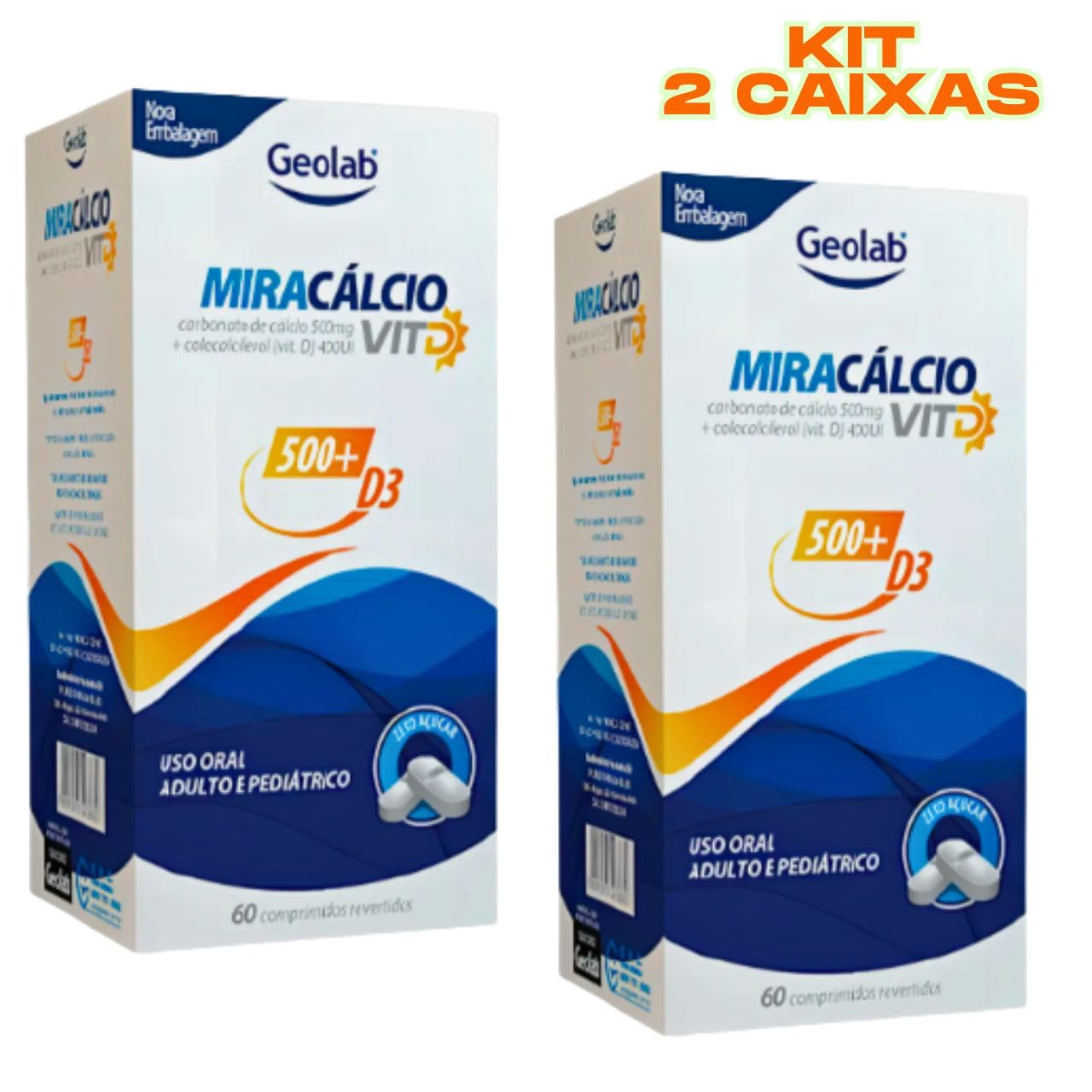 Miracalcio Cálcio 500MG + Vitamina D3 400UI 60CP Kit 2 Caixas em promoção! Veja a oferta e mais achadinhos de Vitaminas & Suplementos 5 Hoje é o melhor dia para comprar Miracalcio Cálcio 500MG + Vitamina D3 400UI 60CP Kit 2 Caixas com aquele preço maroto! Promoção! Aproveite a oferta! 5