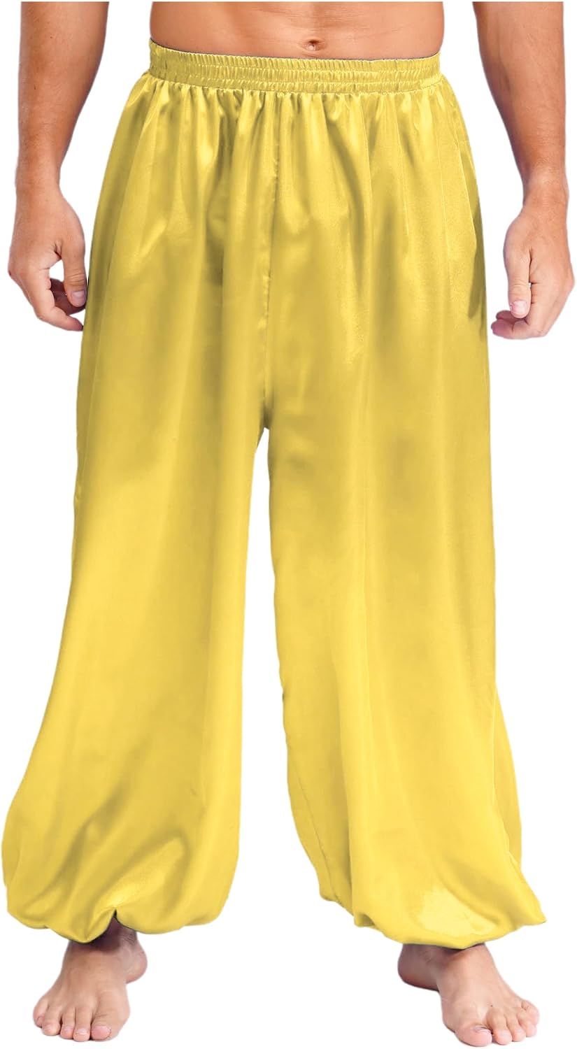 Men Arabian Prince Costume Satin Pants Loose Bloomers Trousers Belly Dance Harem Pants