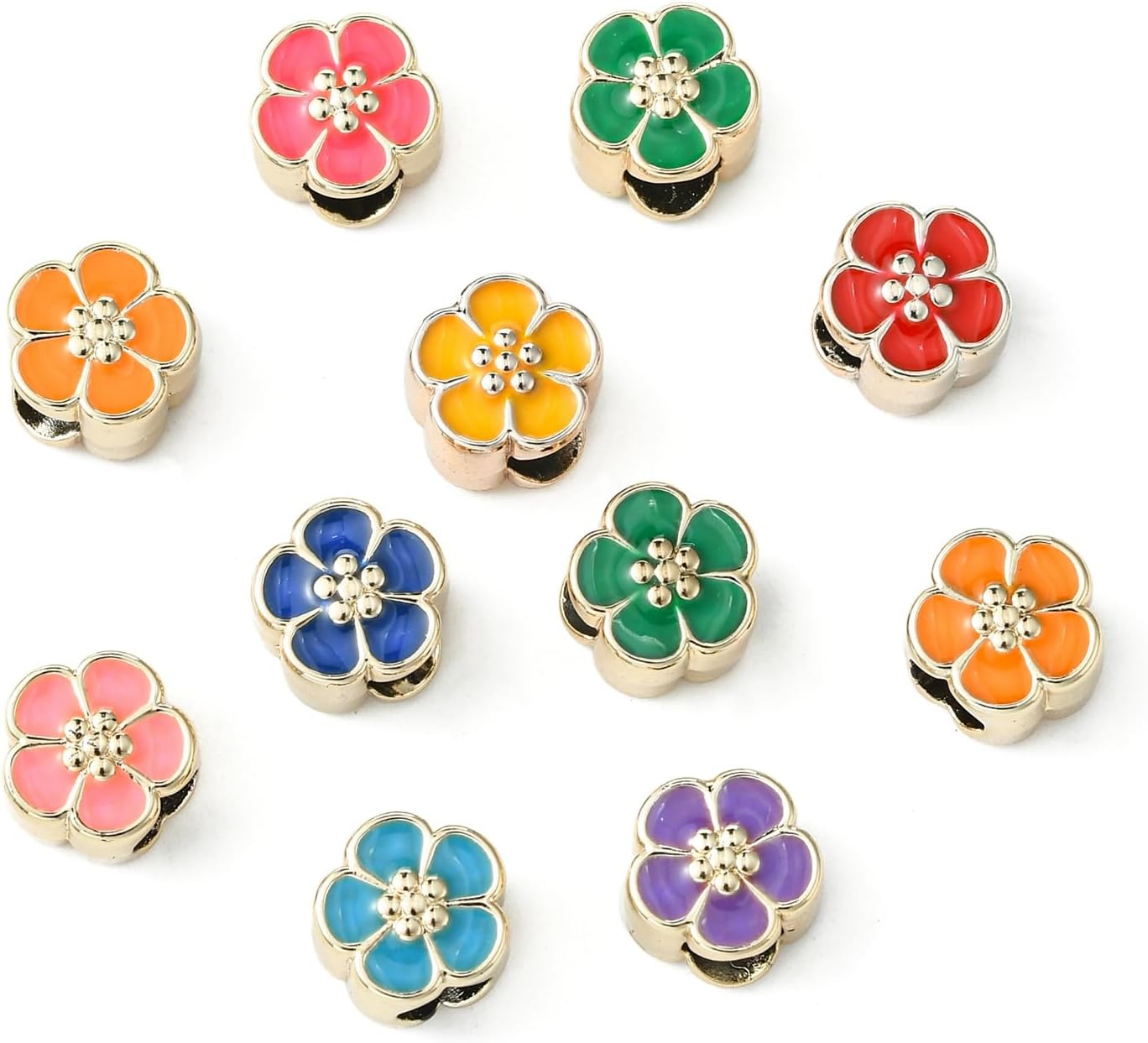 KitBeads 100pcs Random Enamel Flower Beads UV Plating Acrylic Floral European Beads Large Hole for DIY Bracelets Jewelry Making Bulk - Image 8