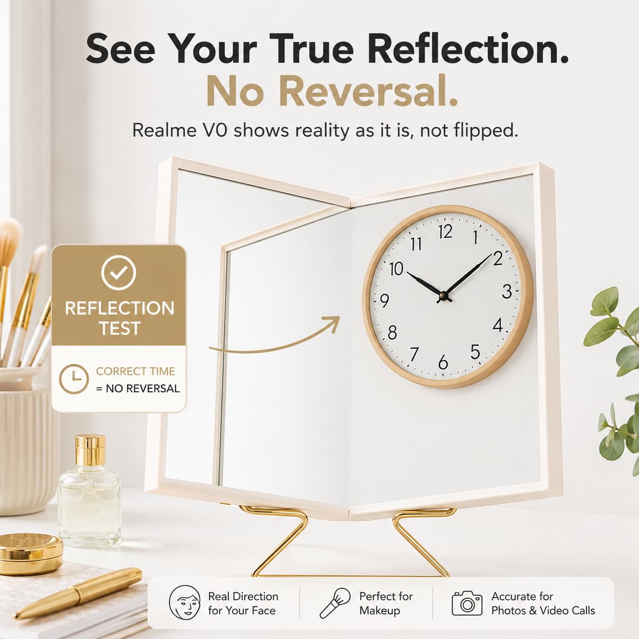 Realme V0 Non-Reversing Desk Mirror with Stand for Makeup and Grooming