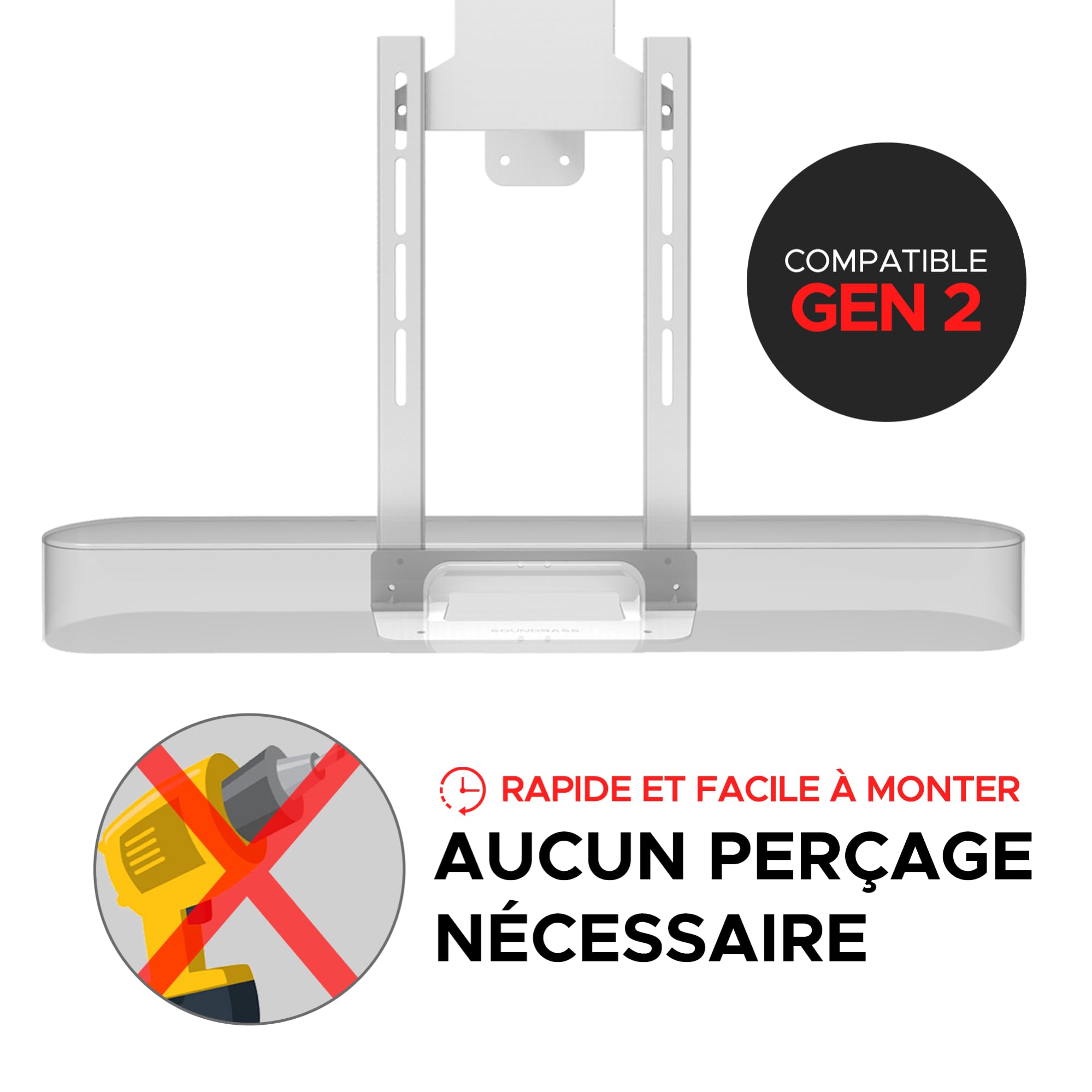 Sound bass Fixation TV pour Barre de Son Beam, sous Le TV, Blanc