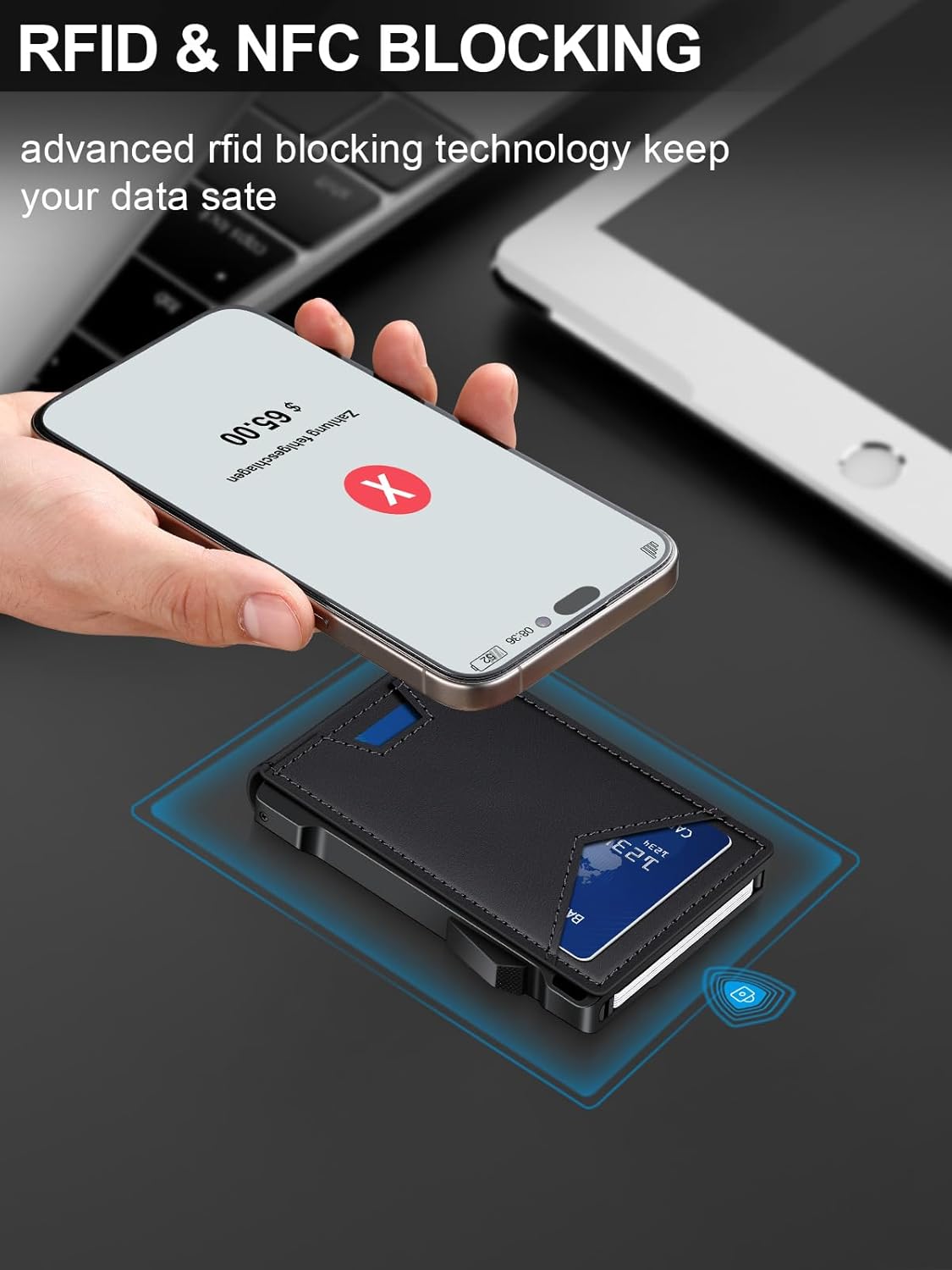 Wallet for Men RFID Wallet with 2 ID Windows & Money Clip, Slim Pop Up Card Holder for 10-12 Cards, Bifold Minimalist Smart Wallet for Front Pocket, Compact Metal Credit Card Holder, Gifts for Men - imagen 8