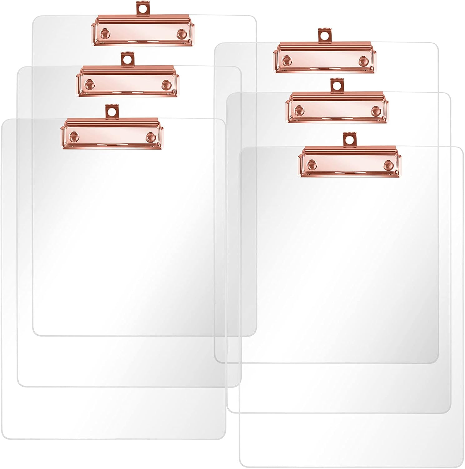 Moocci Thick Acrylic Clear Clipboards Cute Transparent Letter Size Clipboard with Rose Gold Strong Clip Hidden Hanging Hole for A4 Paper, Art Student, Drawing, Office, School, Warehouse, Event, 6PC