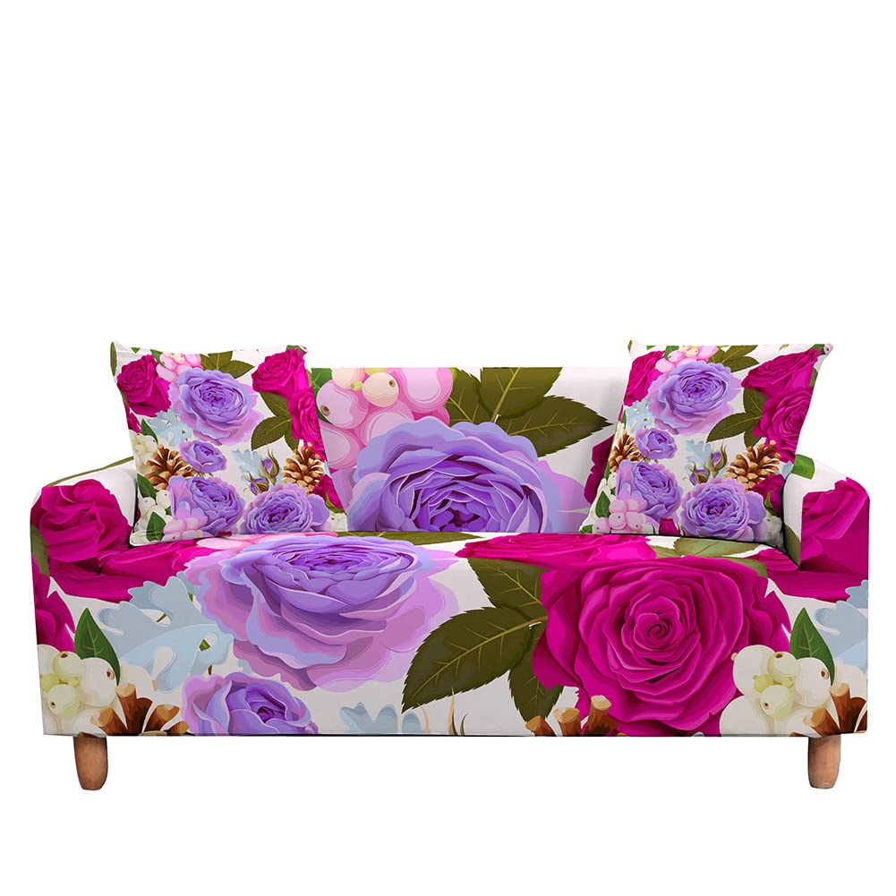 Highdi 3D Peony Flower Sofa Cover 1/2/3/4 Seater, Sofa Slipcover Stretch Washable Furniture Protector Non Slip Sofa Covers for Loveseat Couch Sofa (Rose,3 Seater)