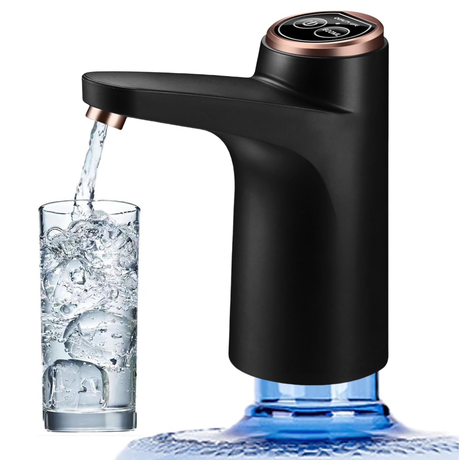 SYCARON Water Dispenser Pump, 5 Gallon Automatic Switch Drinking Water Pump, Universal Fit USB Charging Portable Bottled Water Pump for Travel, Home, Kitchen, Office, Camping, RV, Black and Gold