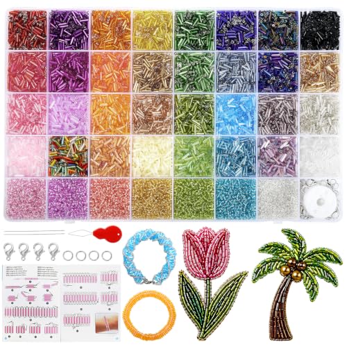 10500pcs Embroidery Glass Tube Seed Beads Kit 39 Colors Beads for Crafts
