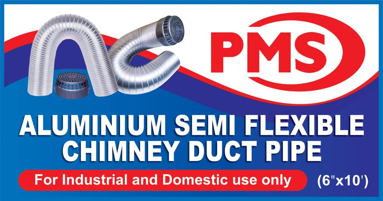 PMS.chimney flexible aluminium exhaust Duct pipe (10ft,6inch, silver