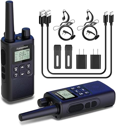 walkie talkies NOAA para adultos de largo alcance con auricular, alertas meteorológicas, walkie talkie manos libres, recargable con carga tipo C,