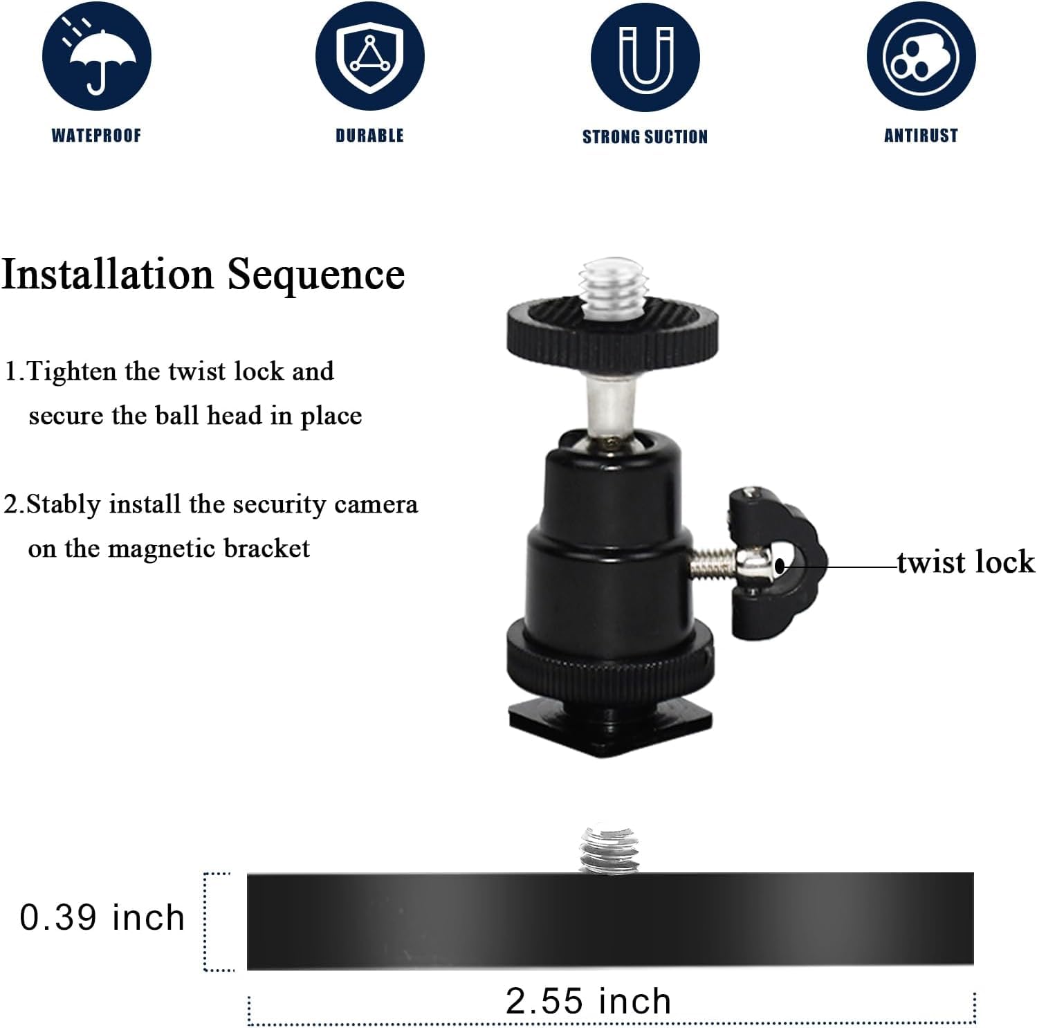 Magnetische Kamerahalterung, kompatibel mit Ring-Stick-Up-Akku (2., 3.), Ring Outdoor Cam Plus, verstellbare Kamera-Wandhalterung, gummierte Magnetbasis, 2 Stück