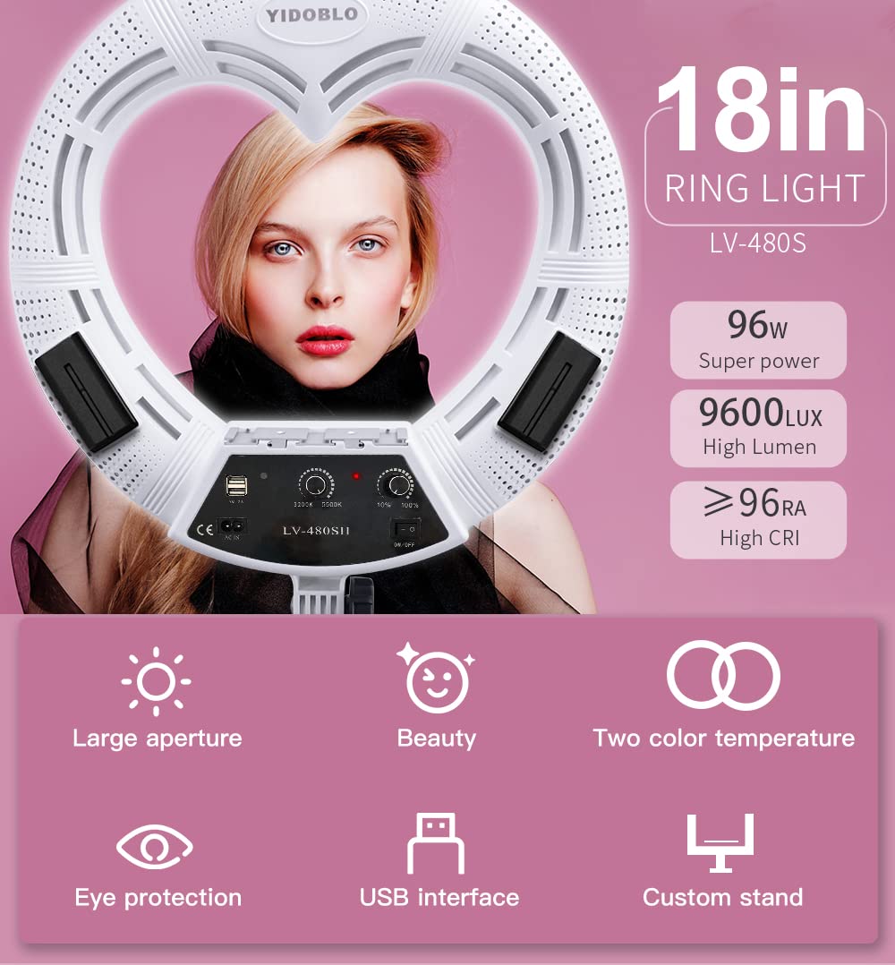 18 Zoll 96W LV-480SII LED 3200K-5600K Bicolor Lampe Herzförmige Fotografie Licht & Infrarot Fernbedienung für Make-up Live-Streaming