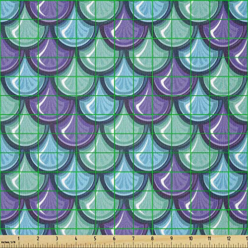 Image of Ambesonne Fish Fabric by The Yard, Marine Animal Skin Dragon Scale Pattern Ornate Aquatic Themed Marine, Stretch Knit Fabric for Clothing Sewing and Arts Crafts, 1 Yard, Blue Green