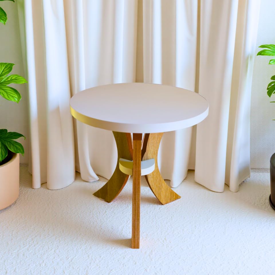 Image of InoSlashed Beautiful Wooden Side Table /End Table /Plant Stand /Tea Table /Stool Living Room Furniture Round Shape (3 Leg-12 Inch - Light)
