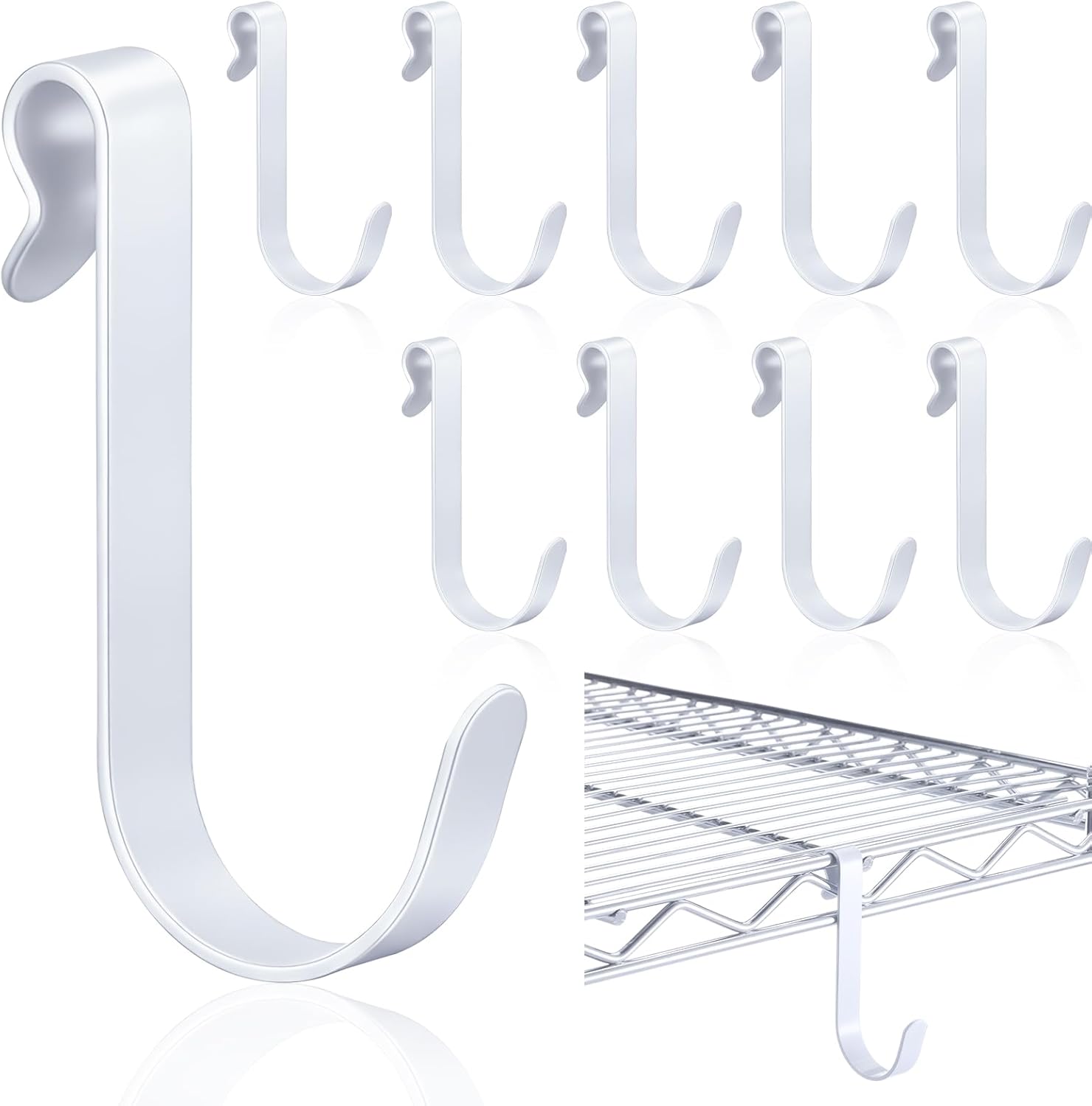 10pcs J Hooks for Wire Shelving 3.5 Inch Large White Heavy Duty Metal Shelf Hooks for Wire Shelves Racks Closet Shelving Accessories