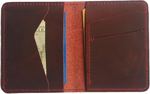 Billetera de cuero minimalista hecha a mano para hombre, diseño de flores marrones