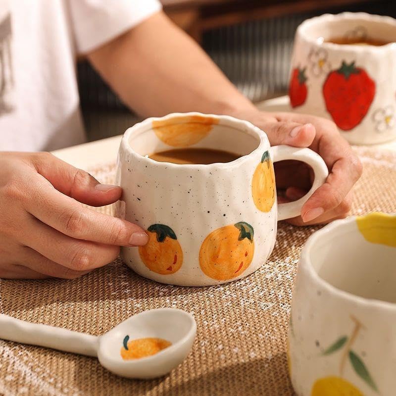 Coffee Mug 12oz Summer Cute Ceramic Cup with Handpainted Fruit Pattern, Lemon Tea Cup Gift for Coffee Lover, Birthday Gift for Latte Milk - Image 6