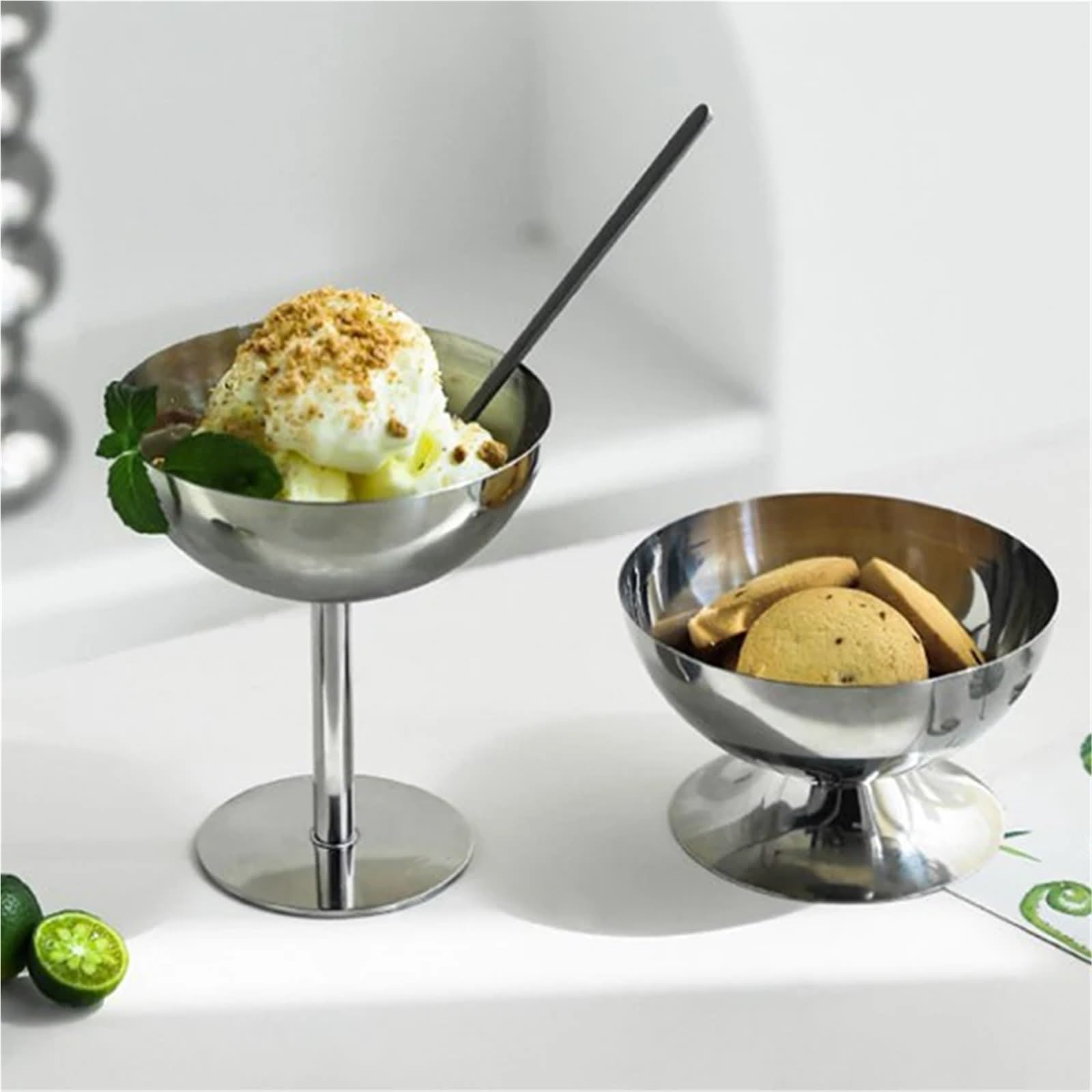 Coppe Gelato 2 Pezzi di Tazza in Acciaio Inossidabile for Gelato, insalatiera, Piatto di Frutta, Piatto for Snack, Forniture for Bar KTV per Dessert(Silver1)