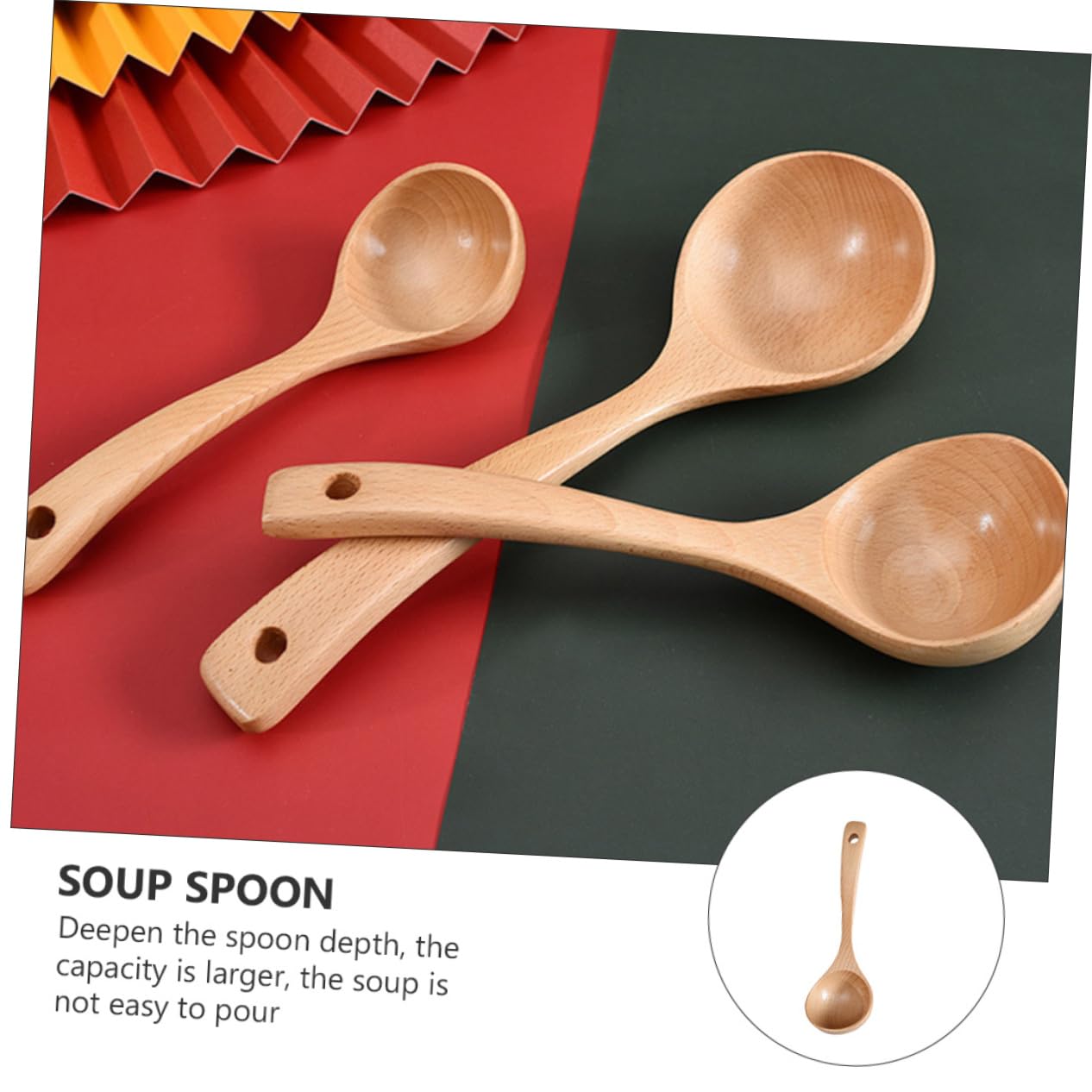 1 cuillère en bois de hêtre - Cuillères de cuisine - Cuillères à expresso - Ustensiles de cuisine asiatiques - Cuillères à soupe - Louches de service profondes - Cuillère de service