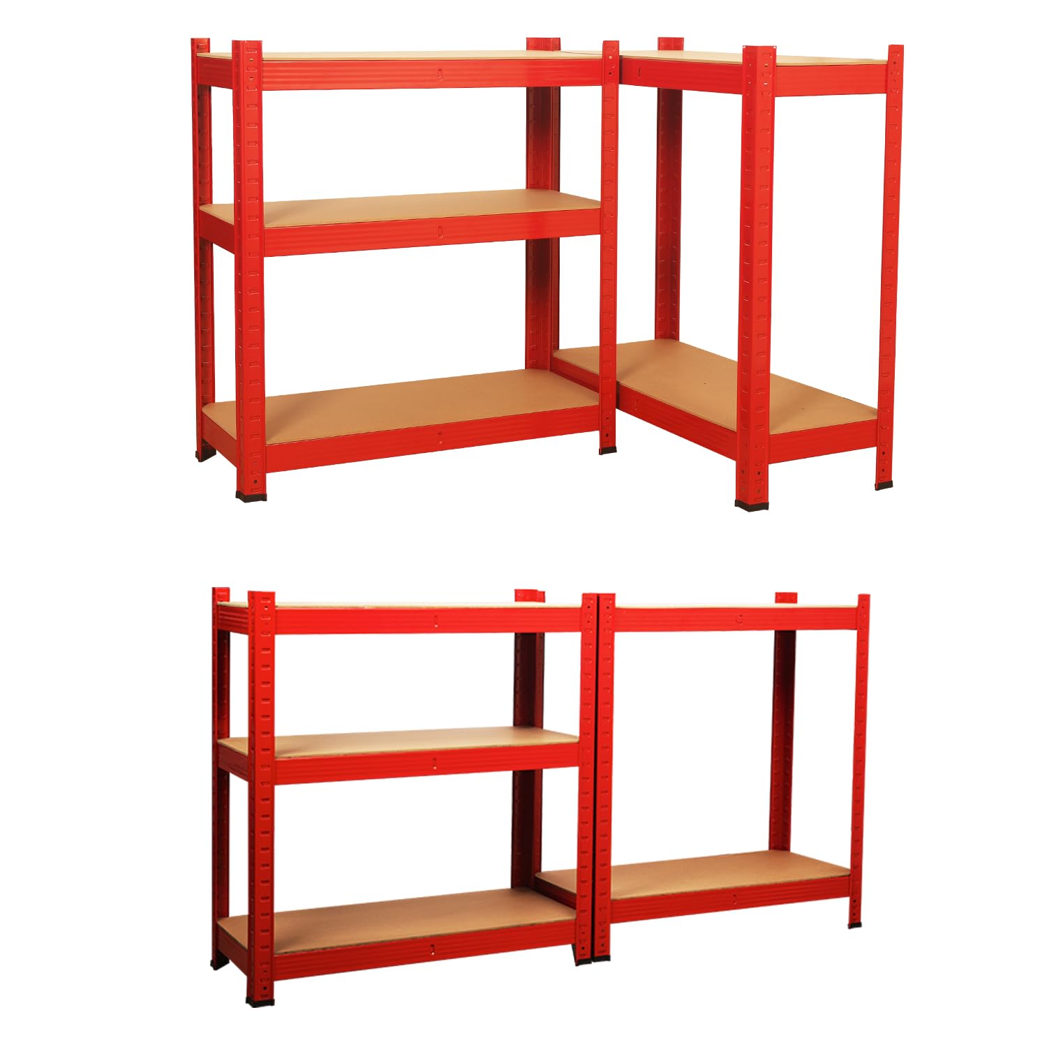 Signzworld 2er Set Schwerlastregal, Befestigungsmaterial 1750kg, 10 Verstellbare Ablagen, Kellerregal Lagerregal Steckregal Metallregal Werkstattregal (Rot, 90x40x180cm)