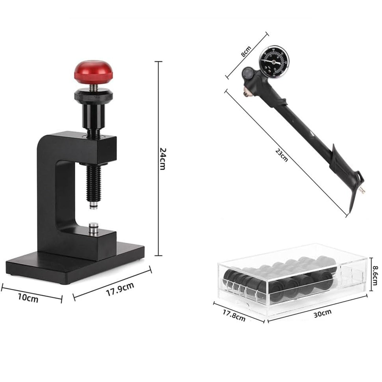 Uhrenlünetten-Presswerkzeug, Uhrglas-Reparatur-Set, mit 9 festen Spiegeln und 33 Matrizen, 360° stufenlos drehbarer Luftröhre, mit Aufbewahrungsbox, für Uhrmacher und Techniker
