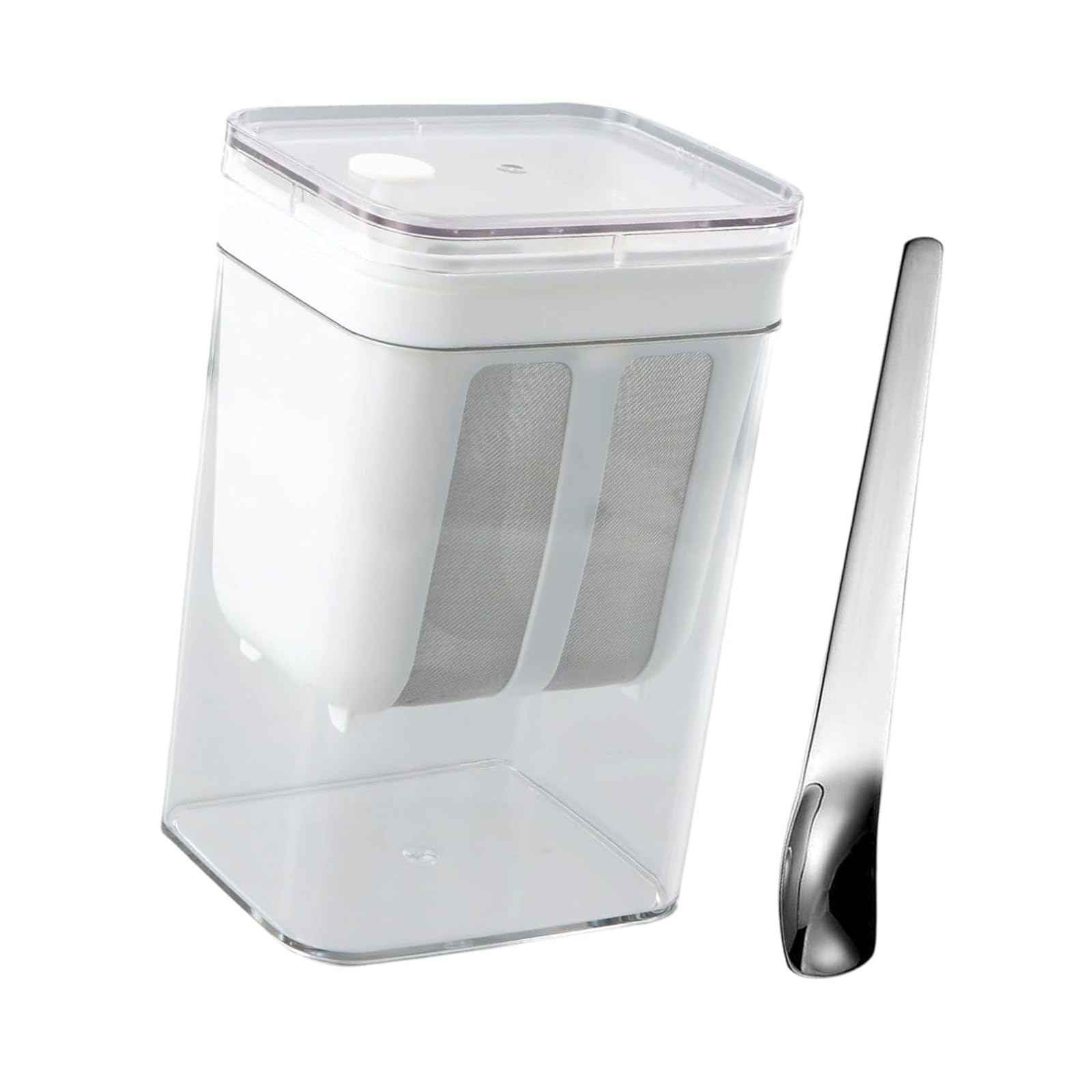 Yogurt Maker Strainer Set with Removable Fine Mesh Basket, Clear Container, Lid and Spoon for Whey Separation and Refrigerator Prep Yogurt Maker Draining Container Whey Separator Fine Mesh Filter Soft