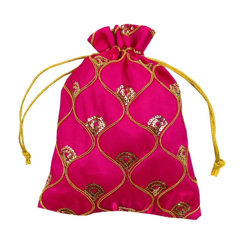 Dulhan DLC Silk Fabric JHAROKHA Potli Bags for Ladies gift for wedding, Return gift with Heavy Sequin Work, Set of 10 Medium Size Pink Women Handbag 7 x 9 inches (B0CKVNK4RM) Amazon Price History, Amazon Price Tracker