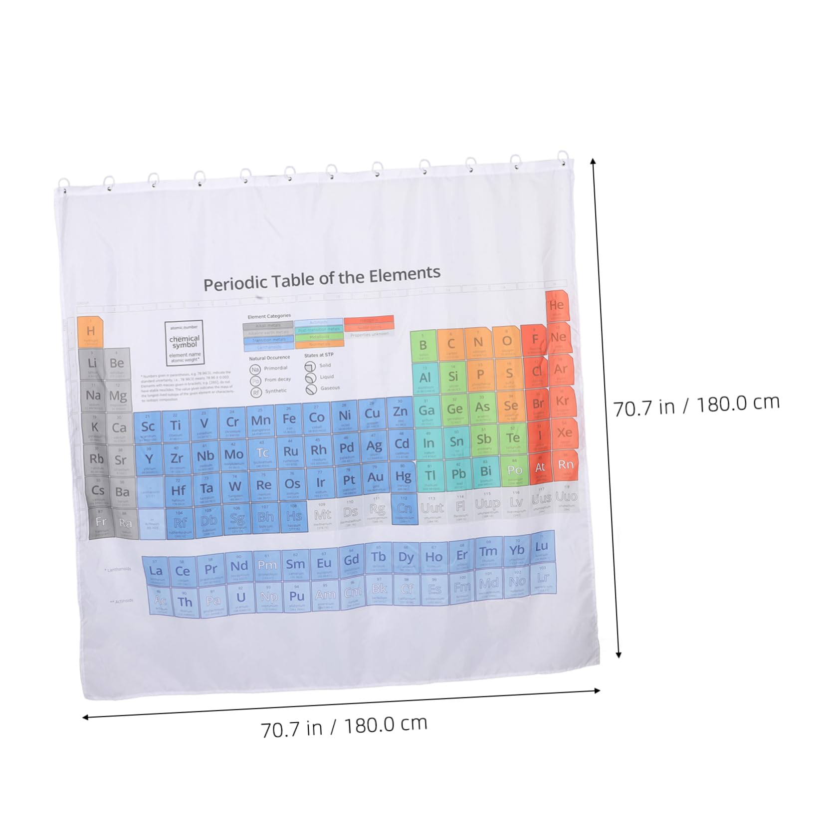 ULTECHNOVO Cortina De Ducha Tabla Periódica 180x180 Cm, Poliéster Resistente, Revestimiento, Protección De Privacidad para Baño, Ducha y Hotel, Diseño Estampado Ganchos Incluidos