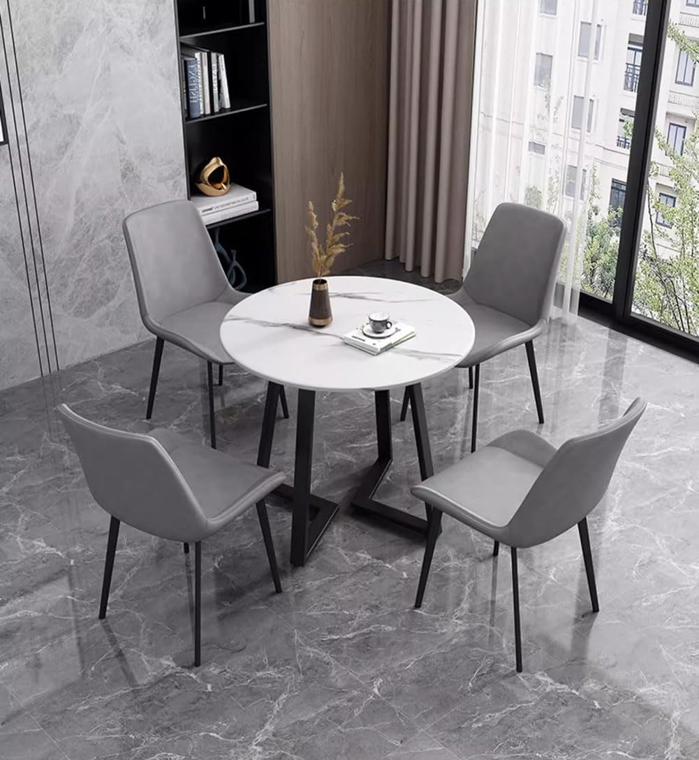 Mid Century Esszimmerstuhl 4er Set Armlose Indoor Küchenstühle mit PU Leder Sitz und Karbonstahlbeinen, Moderne Schminkstühle für Zuhause oder Büro