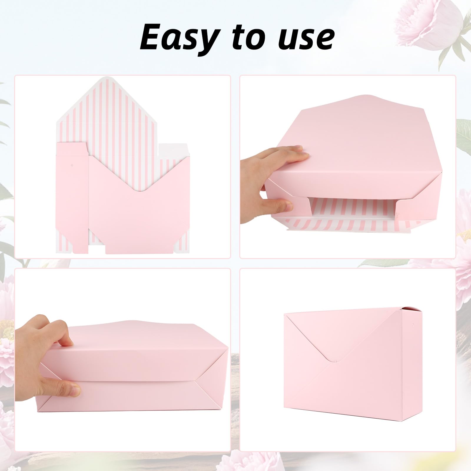 10 Pcs Florist Bouquet Envelope Boxes,Pink Stripe Style Flower Bouquet Package Gift Folding Paper Boxes for Florist Arrangements,Weddings,Birthdays,Mother's Day,Parties, Large Size 9.05 x 3 x 13.7Inch