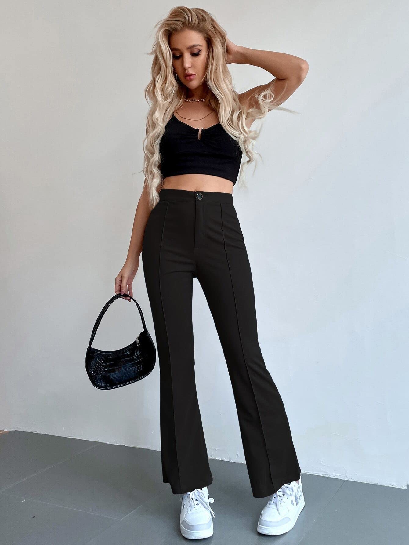 LIHANA Womens Summer Casual Pants Seam Front High Waist Leg Pants for Business Work Holiday