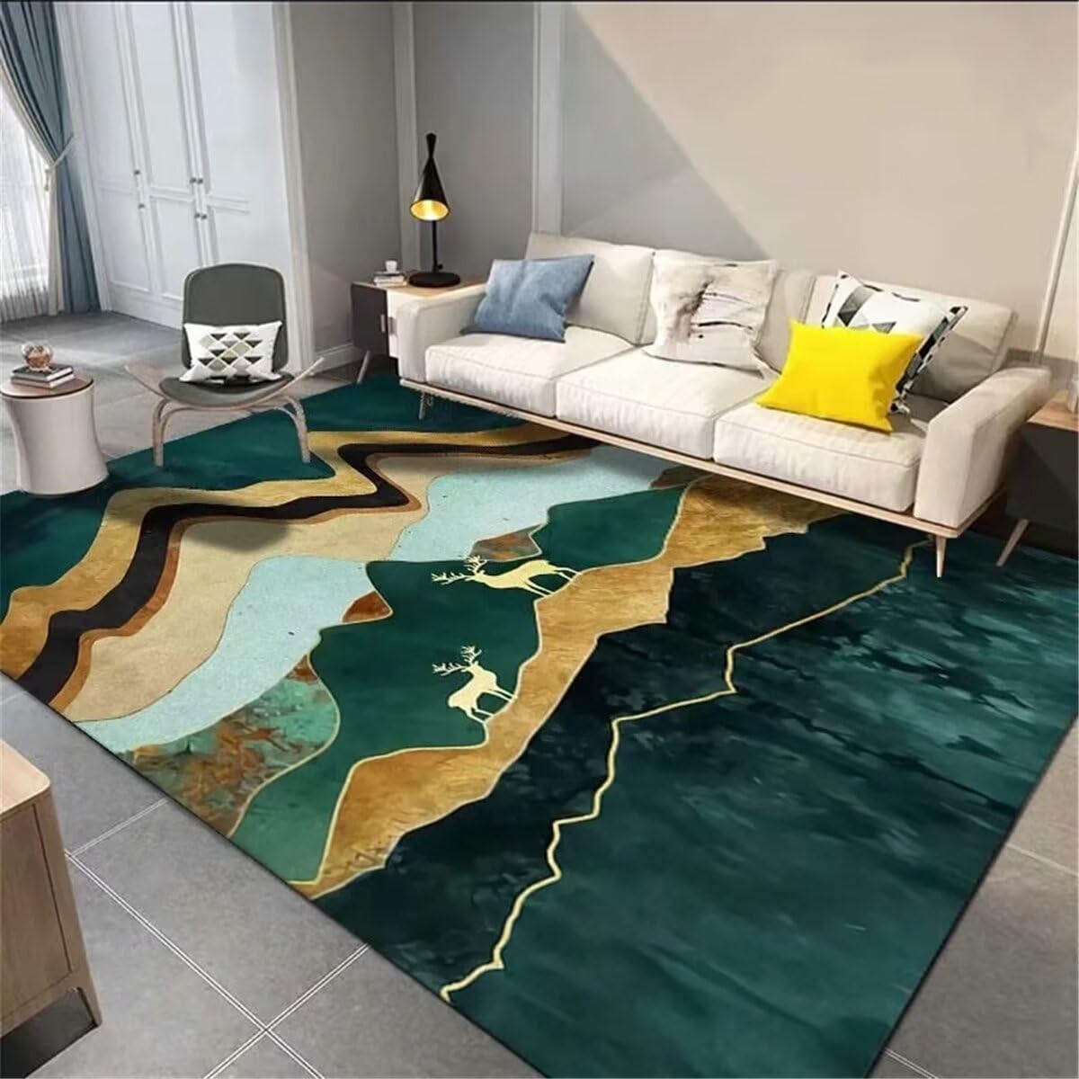 Tapis de chambre fille vert 80X150CM lavable au motif moderne