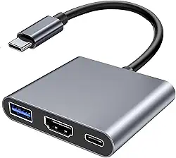 Adaptador USB-C 3 em 1, Hub HDMI 4K, USB 3.0, Carregamento Rápido, Compatível com MacBook e DEX Android, Cinza