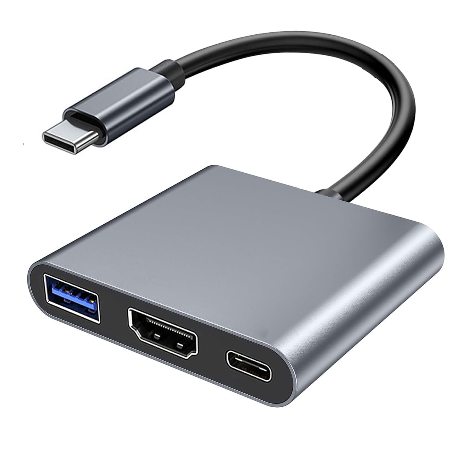 Adaptador USB-C 3 em 1, Hub HDMI 4K, USB 3.0, Carregamento Rápido, Compatível com MacBook