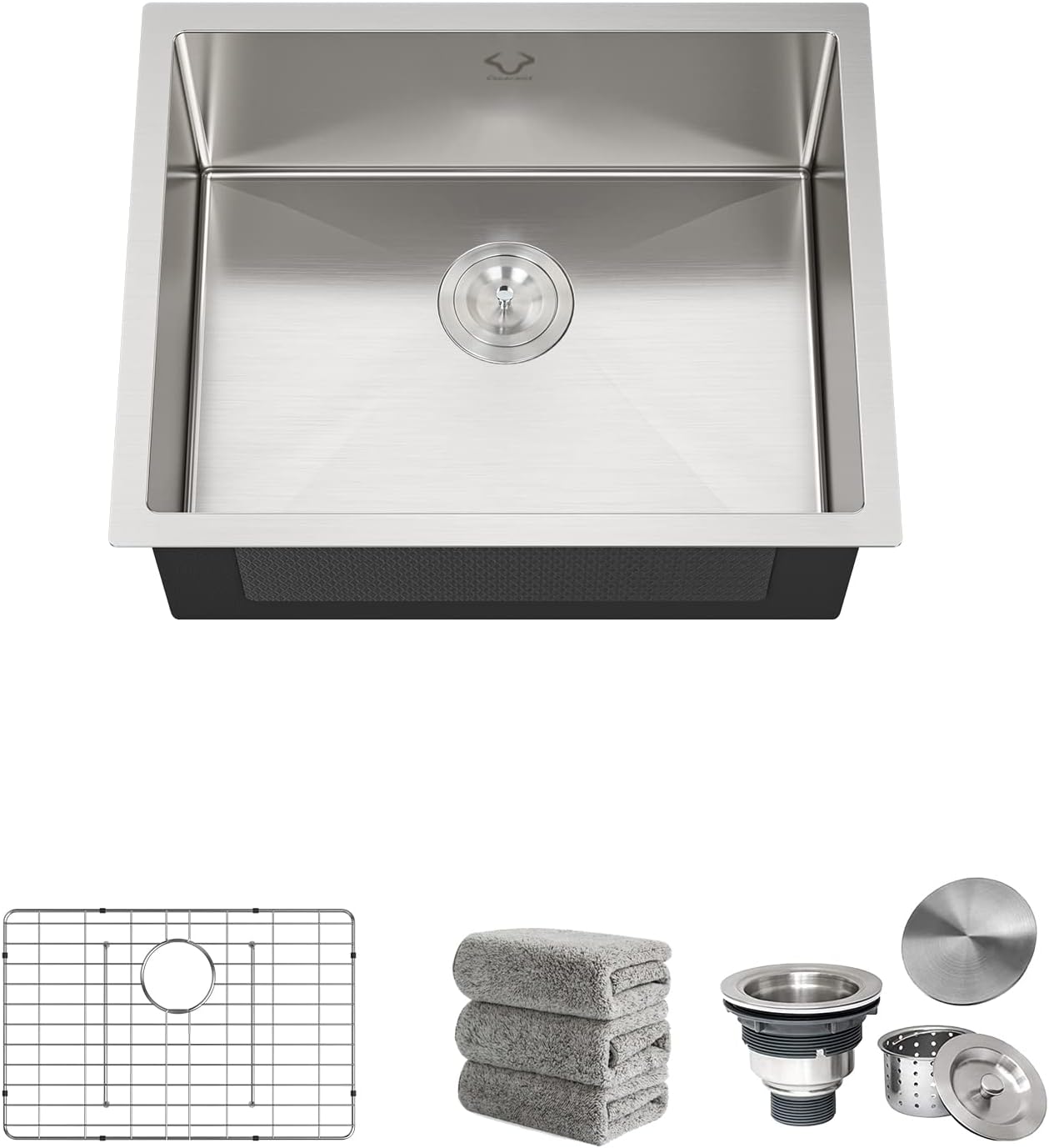 kitchen sinks 23x18 inch undermount kitchen sink stainless steel sink 16 gauge single bowl sinks set (5 item bundle: sink, bottom grid, drain assembly, drain cap, towel) undermount sink 23" x 18" x 9"