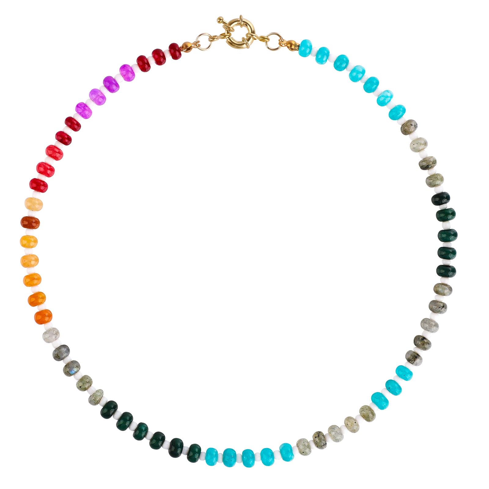Mikovivi Collar de Cuentas de Colores, Collar Colorido Mujer Collar de Arcoíris de Verano Collar de Piedra Natural para Mujeres y Niñas Collar con Colgante Collar de Cuentas Bohemias