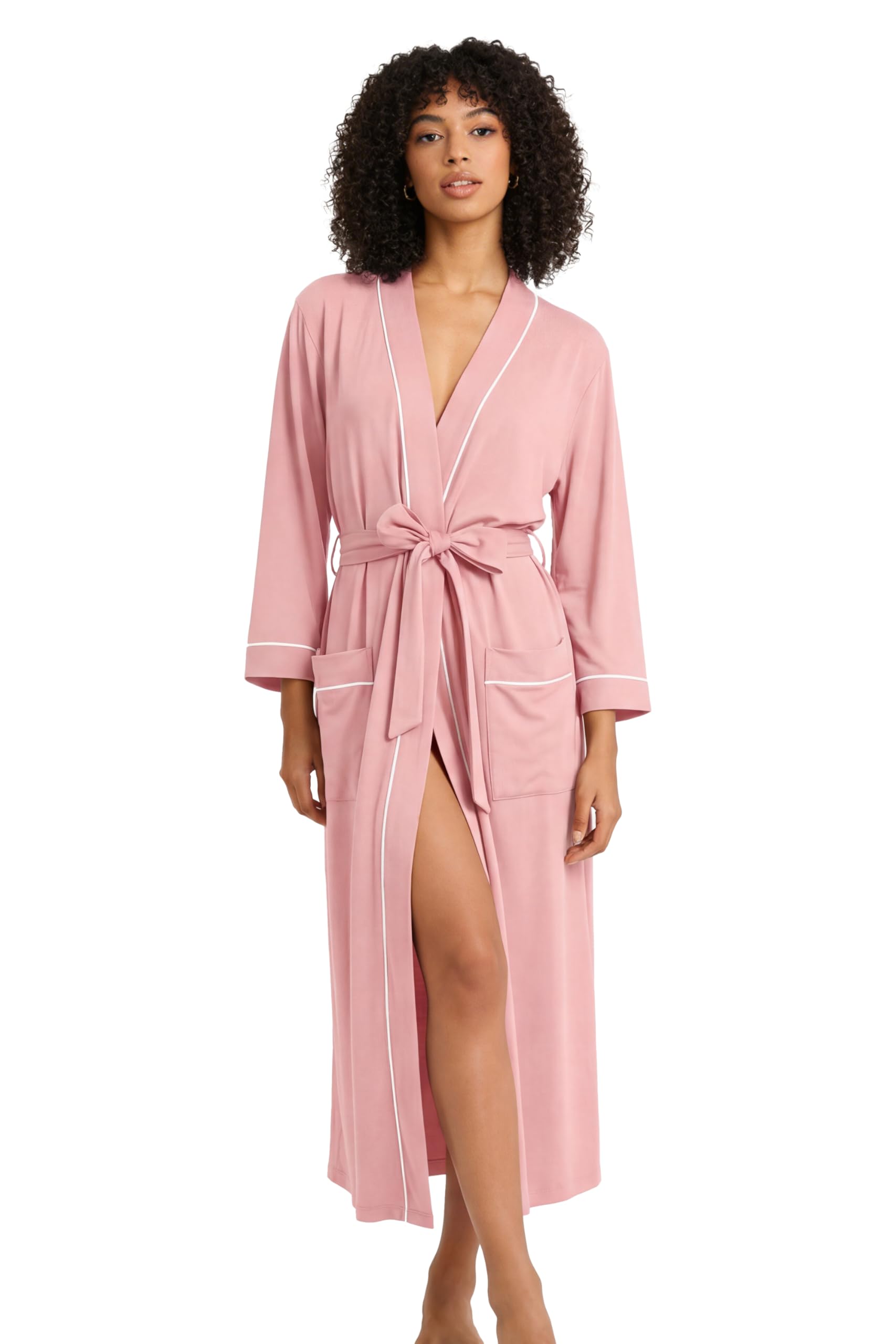 Womens Cotton Robe, Soft Kimono Spa Knit Long Bathrobe Lightweight Loungewear