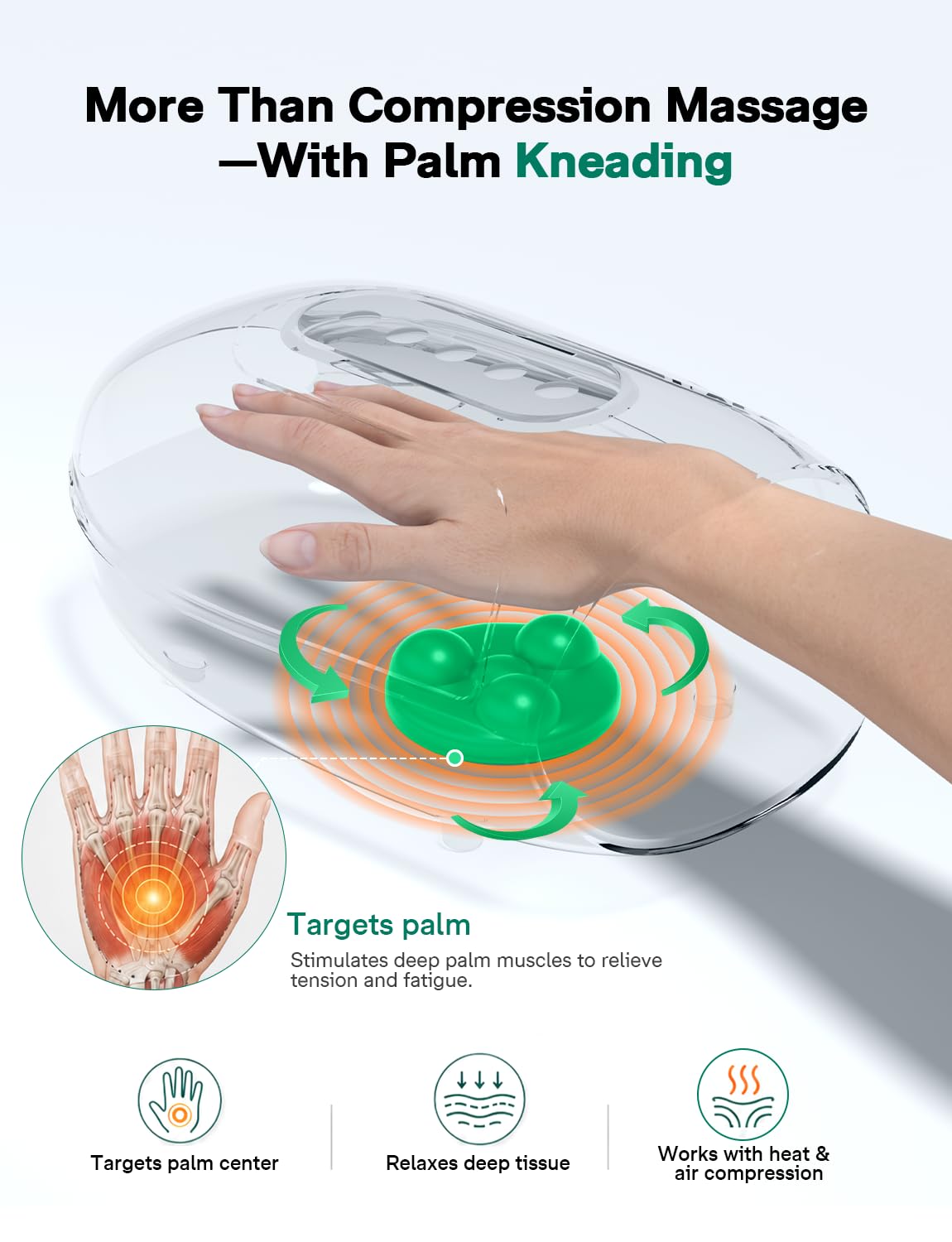 Masajeador de manos para artritis y alivio del túnel carpiano, masajeador Shiatsu inalámbrico con calefacción con amasamiento profundo y presión específica para muñeca, palma y dedo, portátil