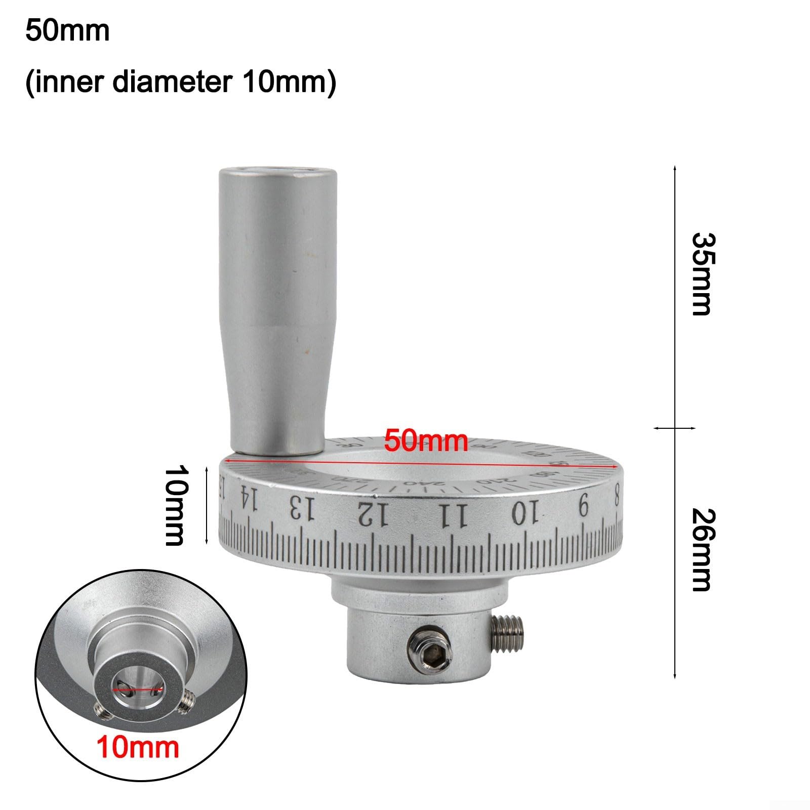 Aluminum Alloy Lathe Hand Wheel,50Mm Diameter Slide Handwheel Scale For CNC Metalworking Equipment With Optional Inner Hole Sizes(10mm)