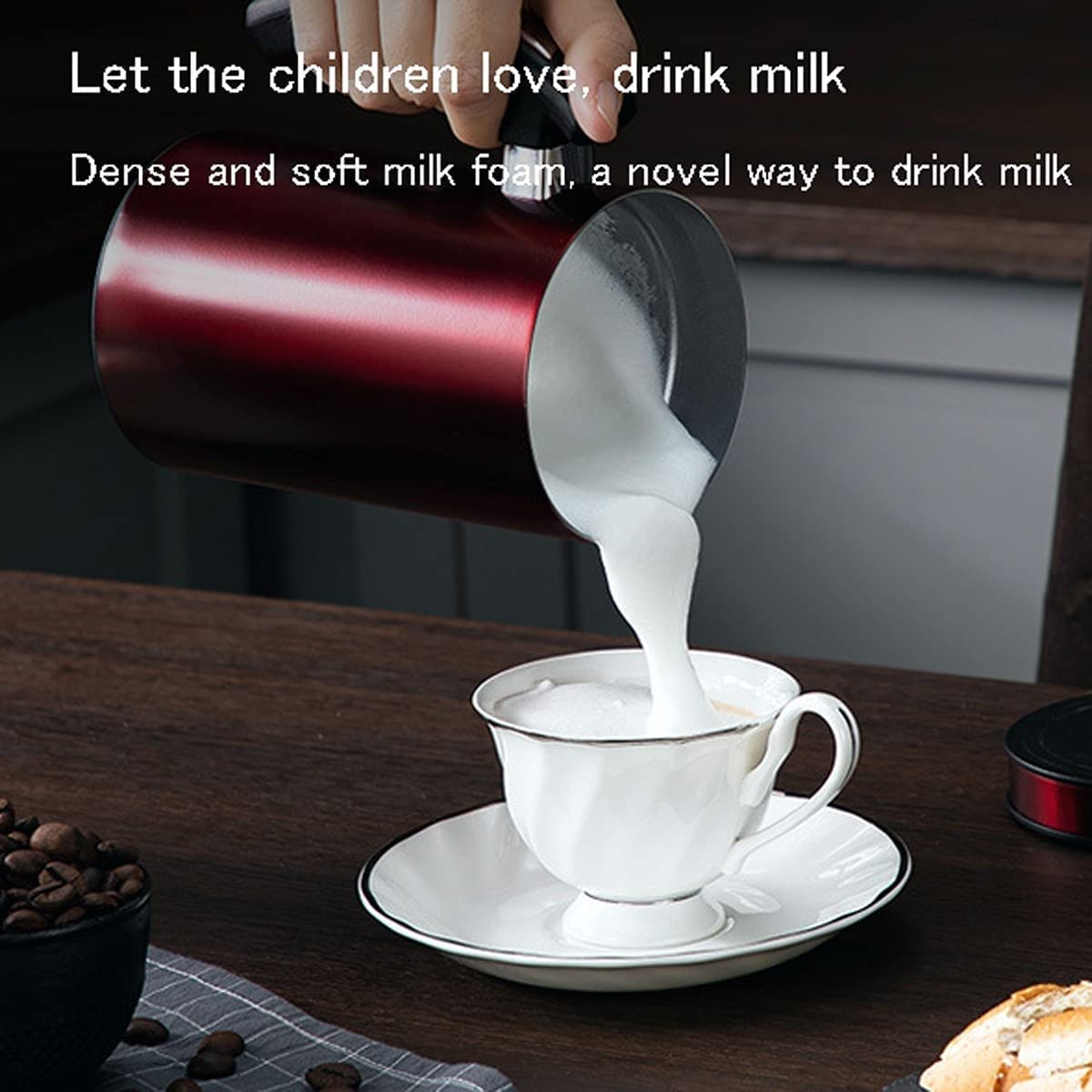 HMTE Montalatte Elettrico e riscaldatore Schiumalatte Automatico con funzionalità Latte Caldo e Freddo per Cioccolata Calda al caffè (Colore : Nero) (Rosso)
