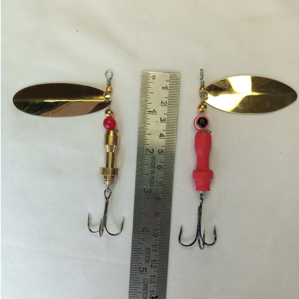 Coral India Dushman-Combo-(Golden+Red)-21g: Brass Body Heavy Duty Fishing Spinner Lure Set (21g, Combo Pack) for Bass, Catfish 1