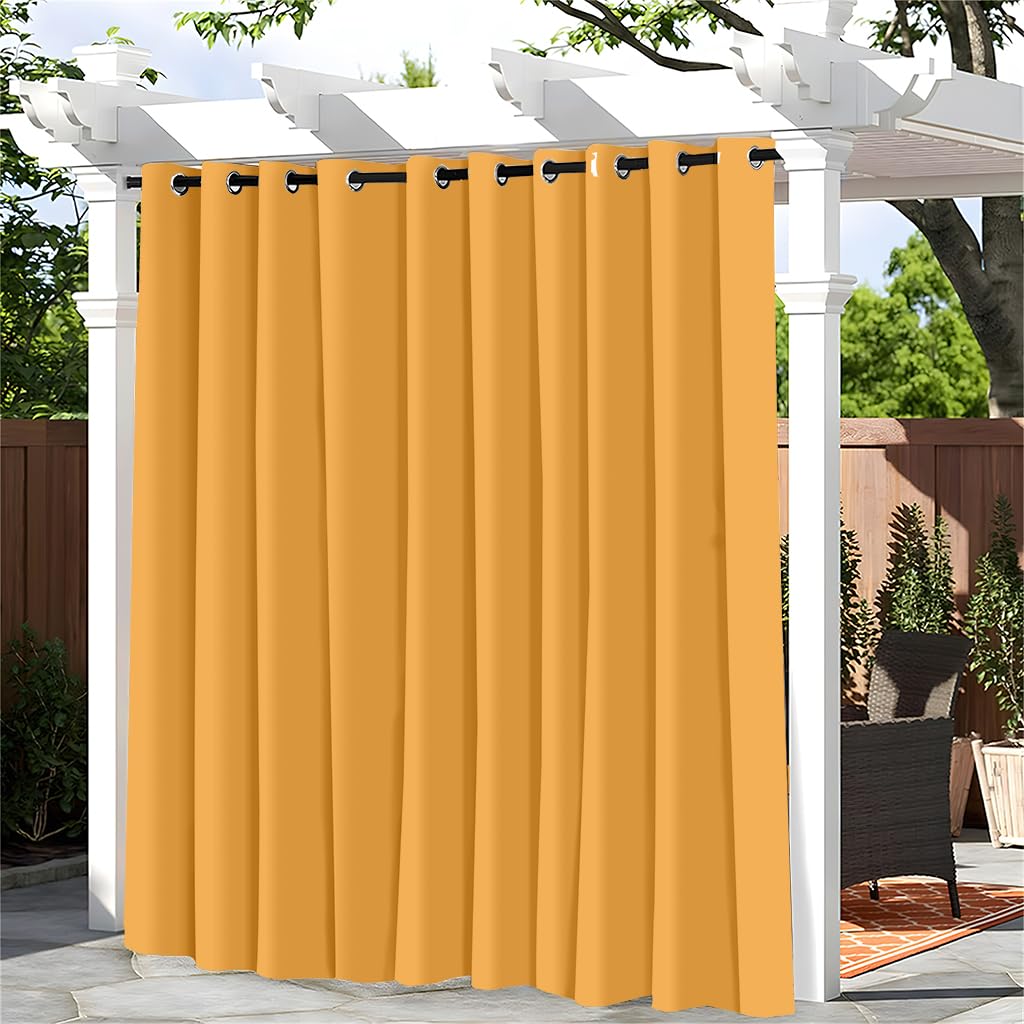Hiseng Outdoor Curtains for Patio Waterproof 1 Panel Sheer Outdoor Curtains Weatherproof Privacy Gazebo Curtains for Pergola, Porch, Sunlight&UV Blocking -Solid Color (100x140cm,Orange)