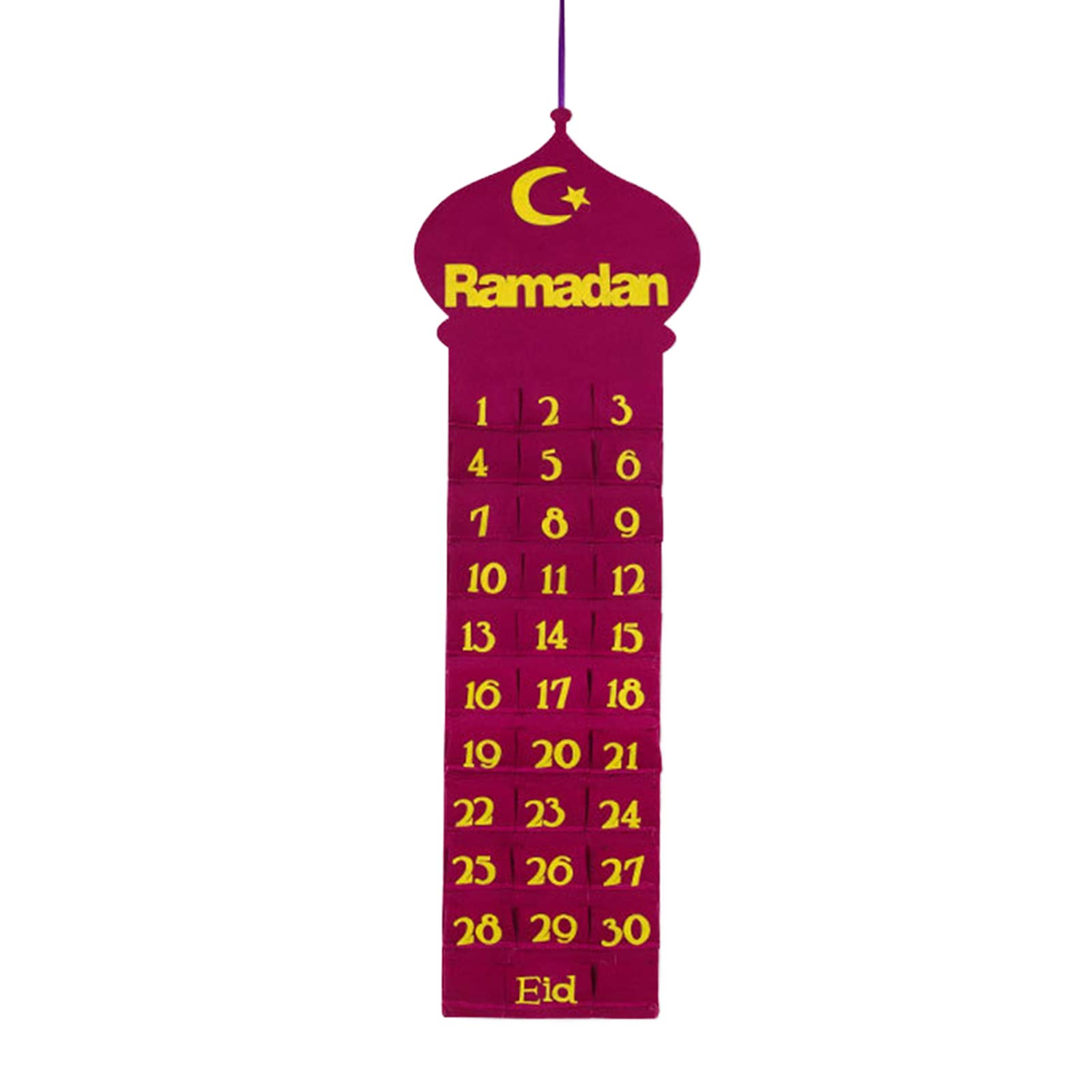 HelloCreate Ramadan Hanging Calendar Felt Eid Mubarak Wall Countdown Calendar with 30 Numbered Pockets