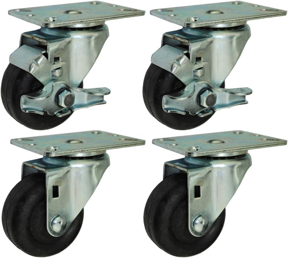 3” Bakery Rack Oven Casters, Handles temperatures up to 475°F Continuous & 550 °F Intermittent, Set of 4 (Two Brakes)