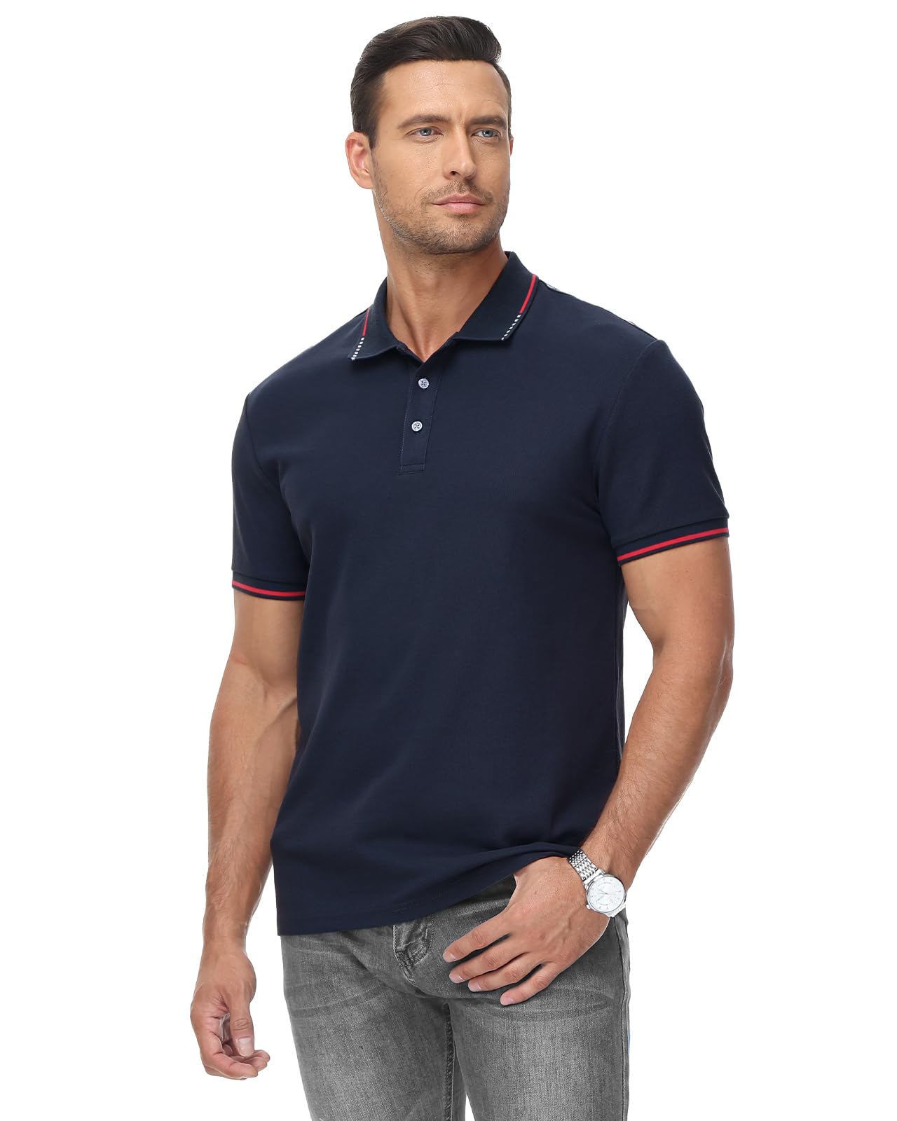 HMIYA Herren Poloshirt-Kontrast Kurzarm Polohemd Male Polo Klassisches