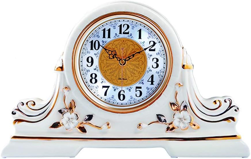 Old-Fashioned Home Mantel Clock/Large Design Clock/15 Inch White Fashion Desk Clock/Retro Table Clock for Living Room Table Clock