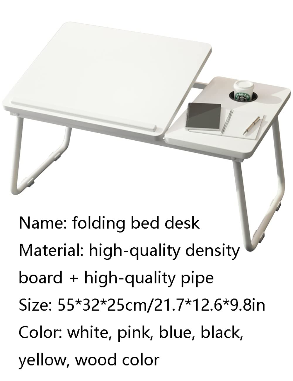 Tablette de lit multifonctionnelle réglable en Hauteur pour Ordinateur Portable, avec Porte-gobelet et Pieds Pliables, idéale pour écrire et Travailler (Noir, 27 Pouces).