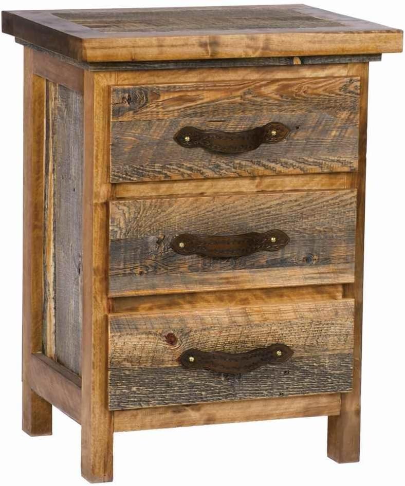 MOUNTAIN WOODS FURNITURE 3 Drawer Rustic Wood Nightstand (Dark Bronze)