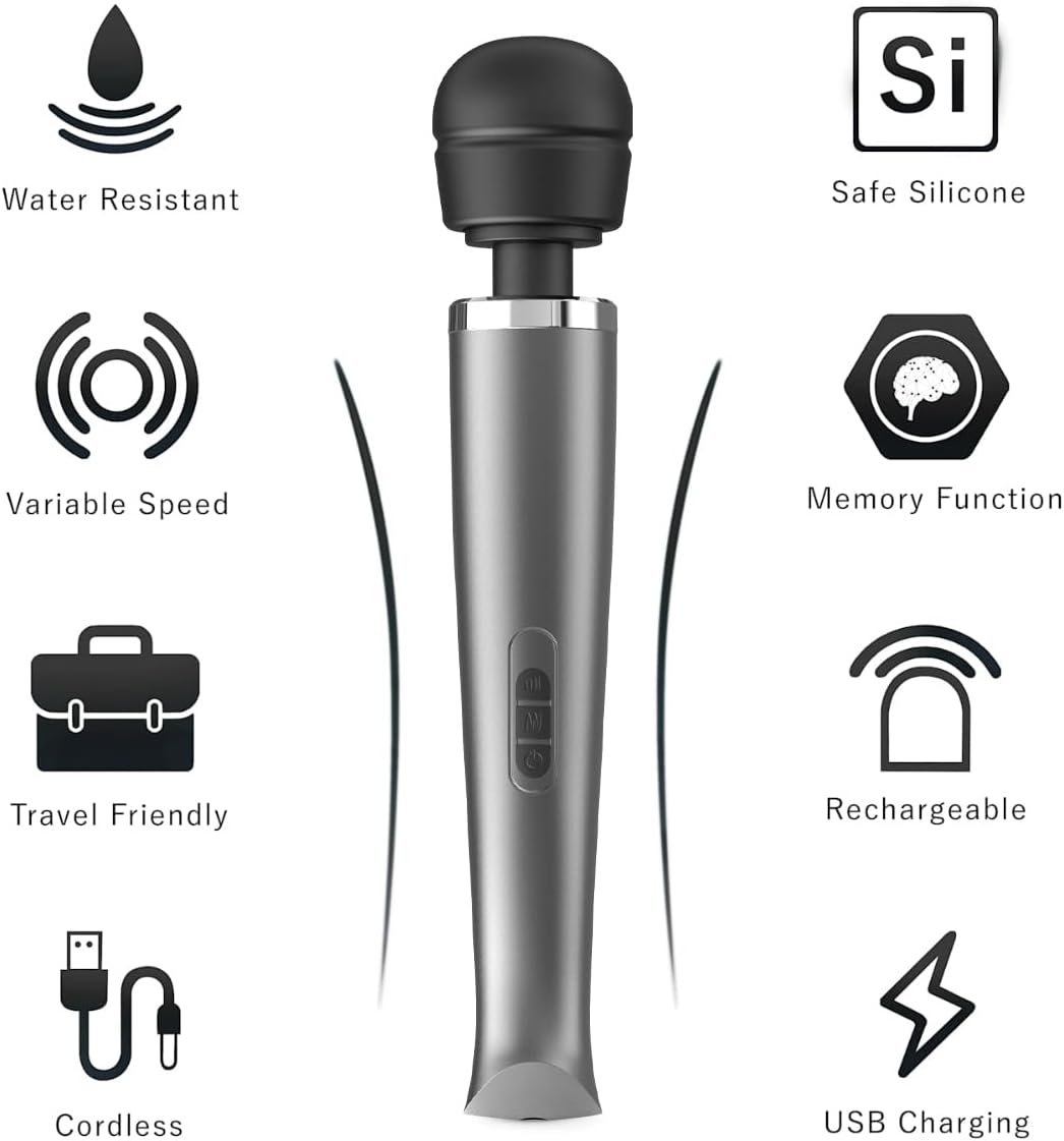 Therapeutic Cordless Massager - Powerful Massage Tool Handheld 8 Speeds 20 Patterns - Rechargeable Hand Massagers for Sore Muscles - Hand Held Massage Tool for Neck & Back - Image 6